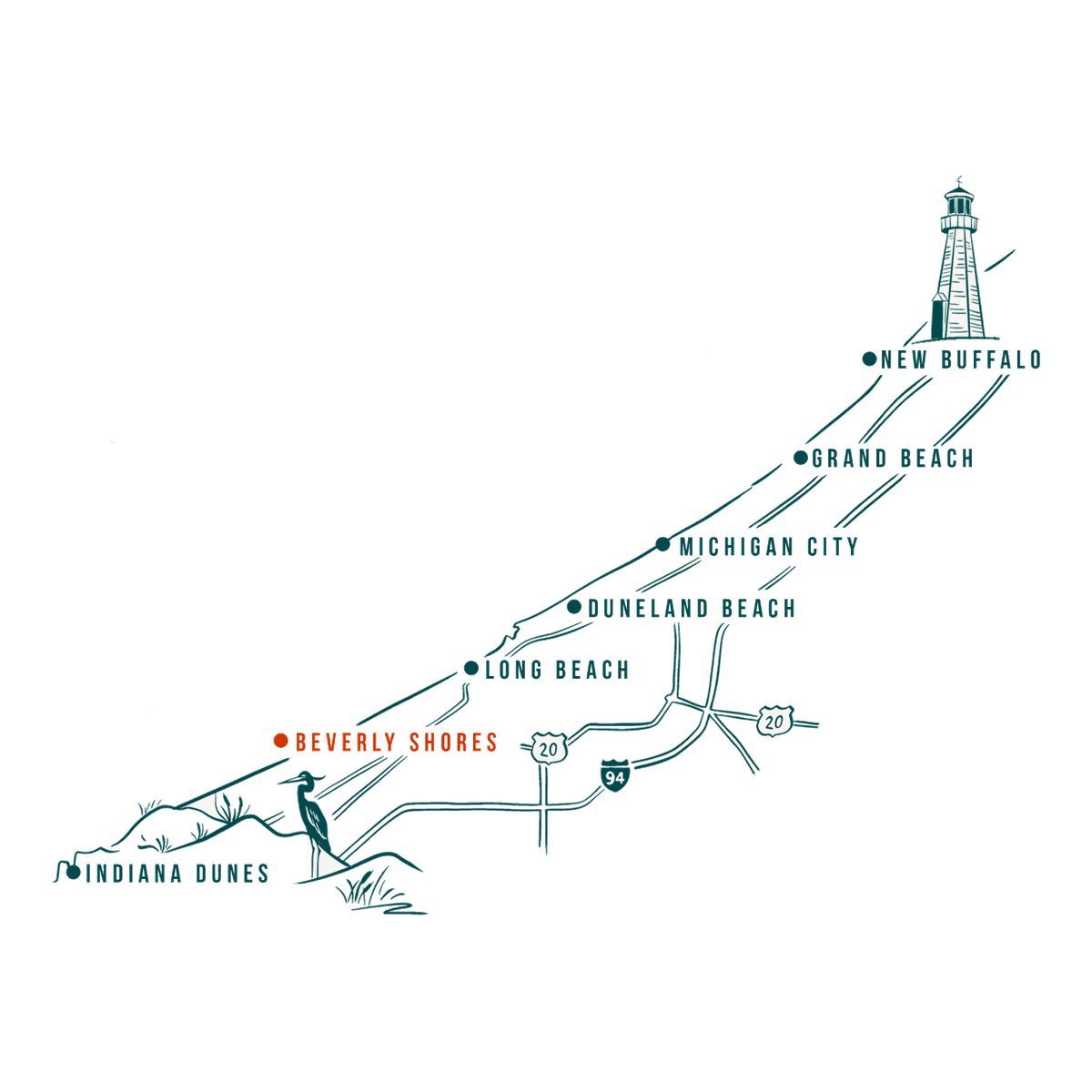 Beverly Shores on the South Shore map