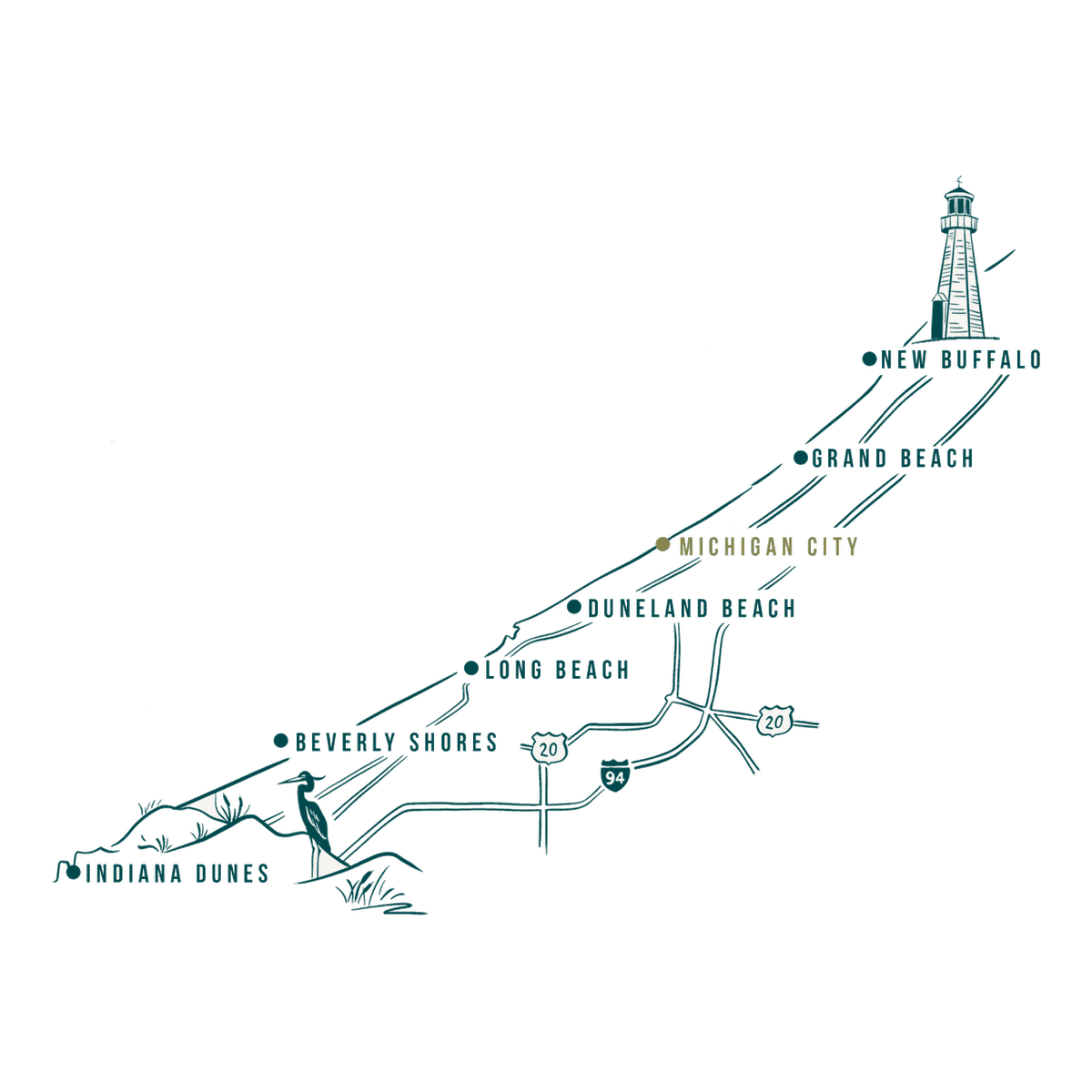 Michigan City on the South Shore map