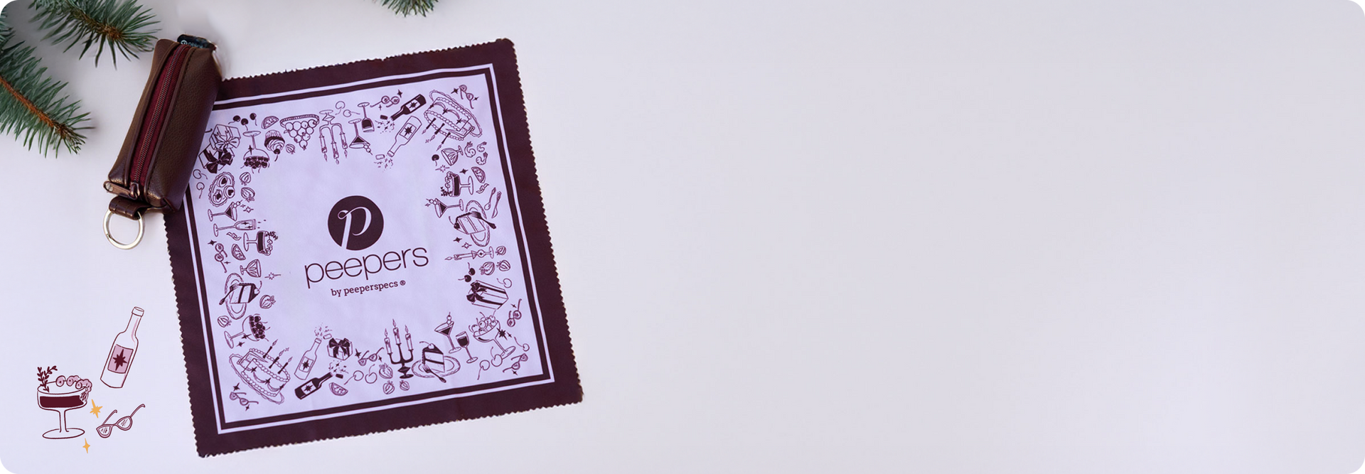 Peepers product on a white background with decorative elements