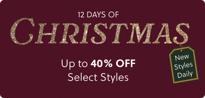 Promotional graphic for '12 Days of Christmas' sale with text on a dark red background