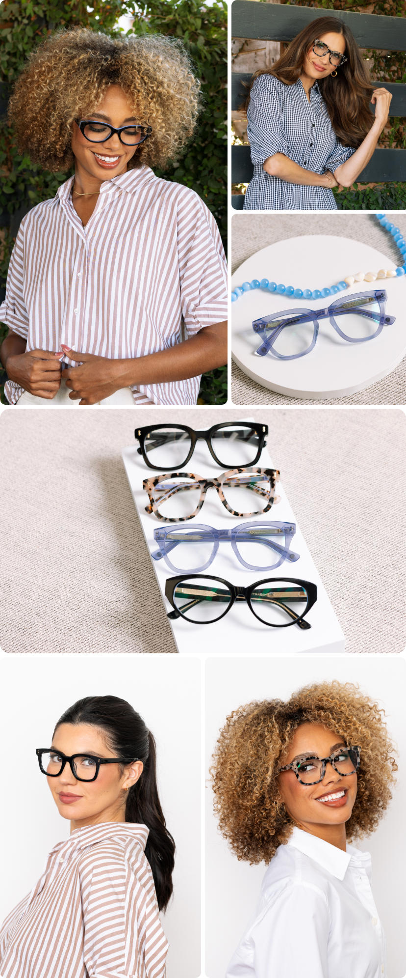 Collection of images featuring eyeglasses and people wearing glasses