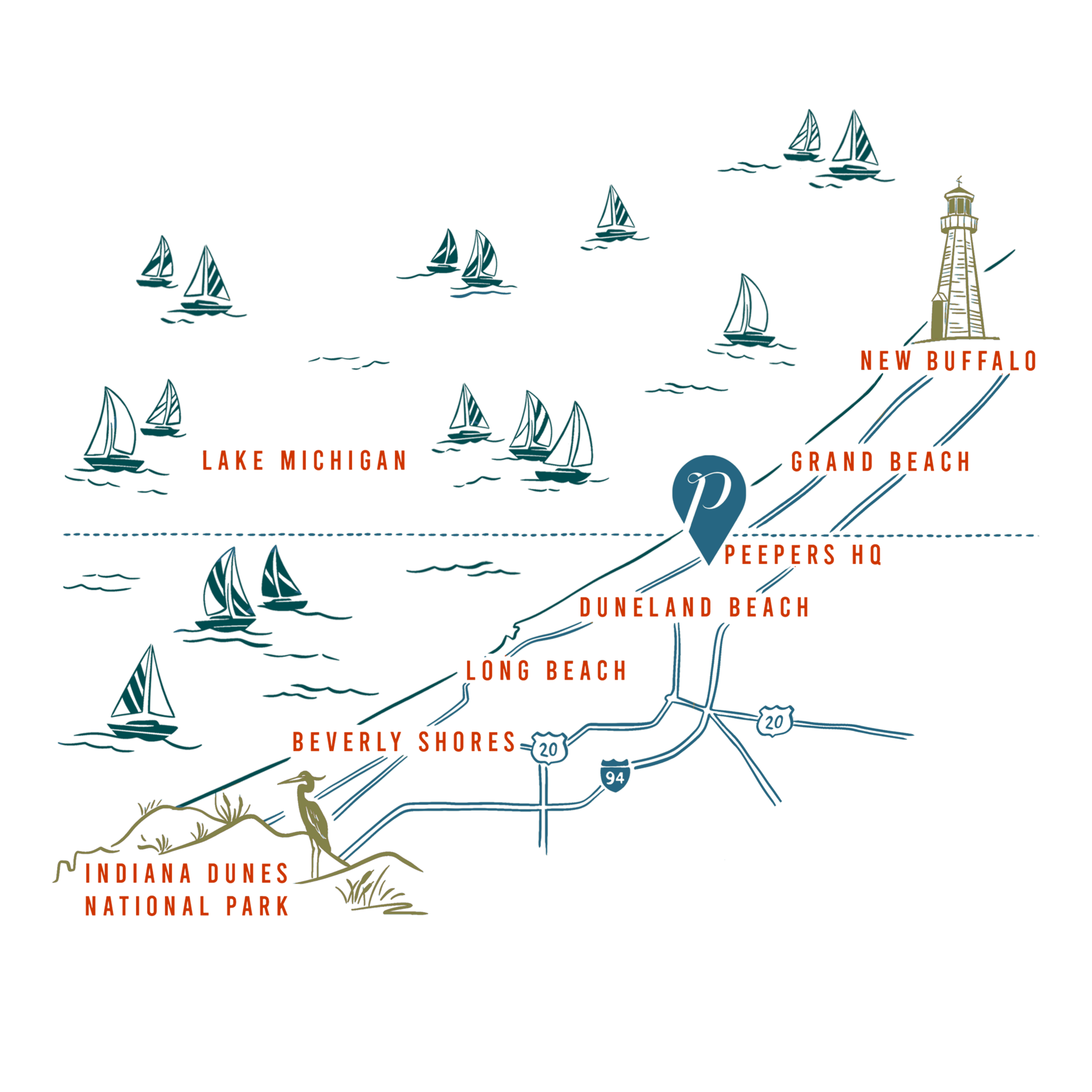 Illustrated map of Lake Michigan's South Shore