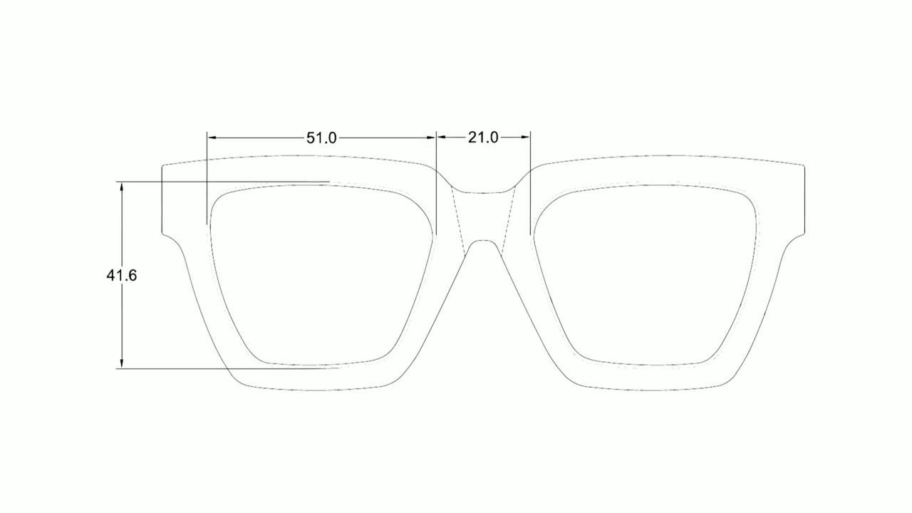 Anatomy of a Shoreline frame — 51.0 lens, 21.0 bridge, 41.6 height, 150.0±1 total