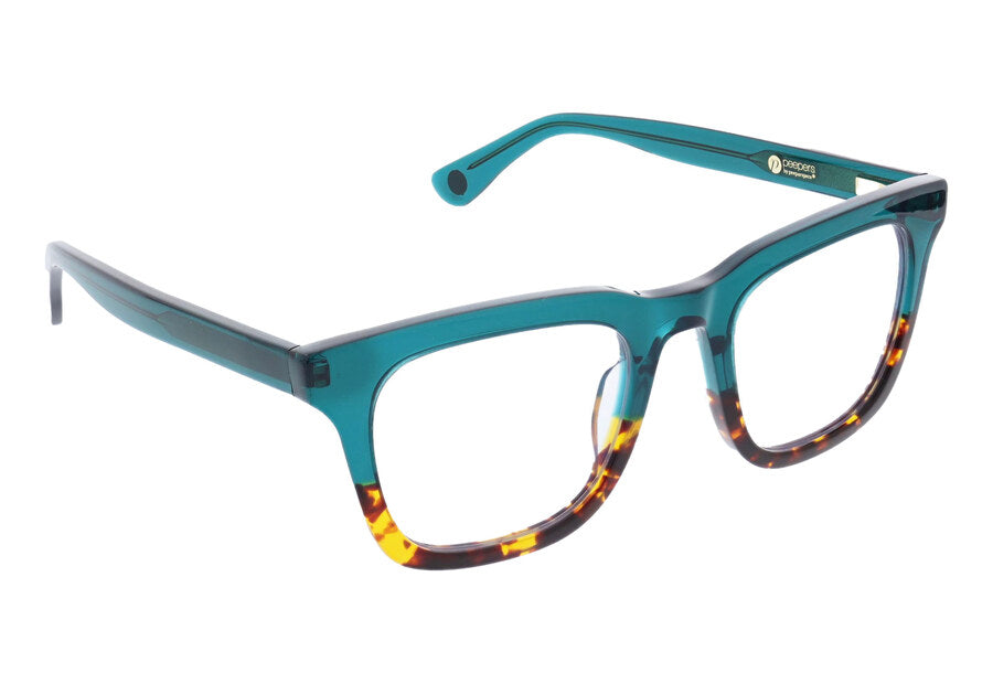 Mariner acetate readers in Teal/Tortoise, angle view